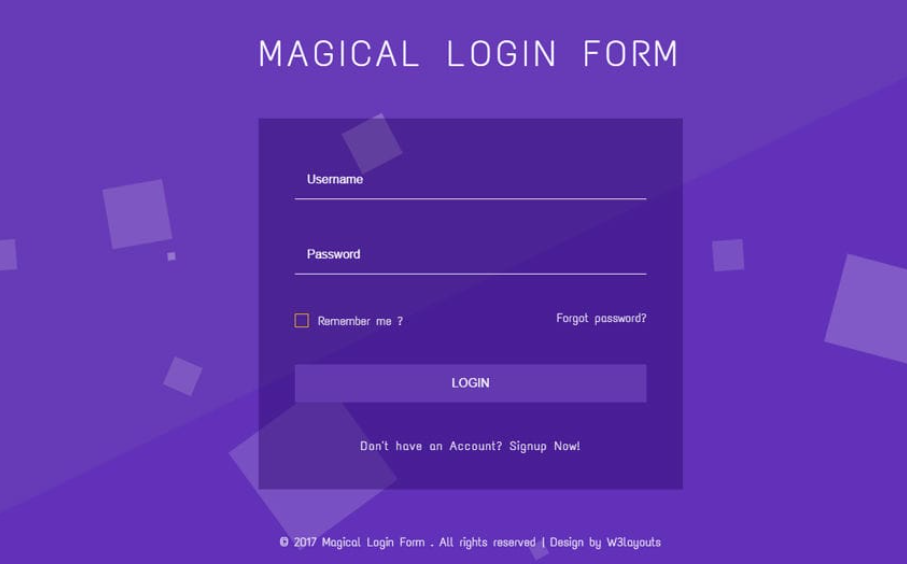 Magical Login Form Flat Responsive Widget Template